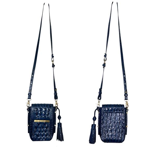 Brahmin Handbags - Brahmin, 'Sloane' Croc Small Camera, Phone Bag, Navy Melbourne, Genuine Leather
